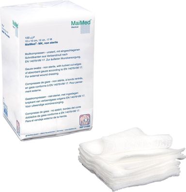 MaiMed-Mullkompressen, unsteril, 10cmx10cm, 8-fach, 100 St/ Pk.