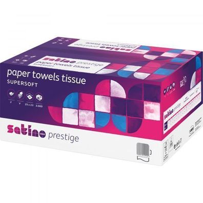 Handtuchpapier Satino Prestige, 25x23cm, 2lg, hochweiß, Zellstoff, 20x150 Tü/Krt