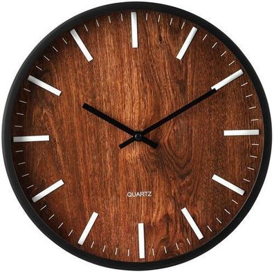 Wanduhr Uhr braun schwarz 30cm Holz-Optik Designuhr Bürouhr Wohnzimmer Dekouhr Deko