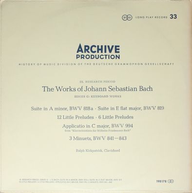 Archiv Produktion 198 178 - Johann Sebastian Bach - Suite In A-Moll, BWV 818a, S