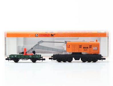Arnold N 4650 Güterwagen-Set 2-tlg. Kranwagen MAN Bw371 mit Schutzwagen DB