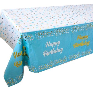 Party Tischdecke Hellblau mit Punkten verziert "Happy Birthday" 183 x 137 cm