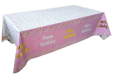 Party Tischdecke Rosa mit Punkten verziert "Happy Birthday" 183 x 137 cm