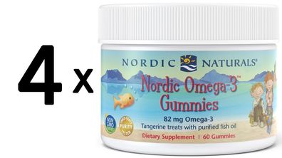 4 x Nordic Omega-3 Gummies, 82mg Tangerine Treats - 60 gummies