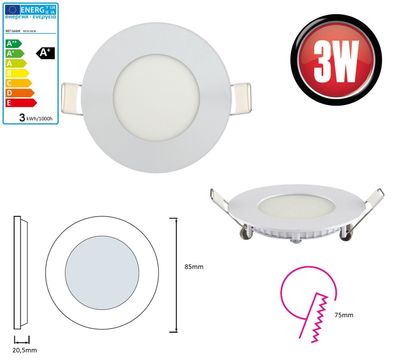 10x 3W LED Panel Einbaustrahler Spot Einbauleuchte Neutralweiß 4200K 160 Lumen