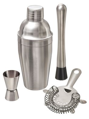 Premium Cocktail-Set aus mattiertem Edelstahl: Shaker, Messbecher und Stampfer