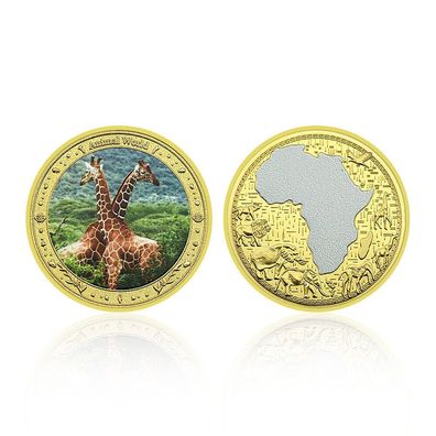 Afrikas Tiere mit Landkarte Medaille Giraffe vergoldet (AT1007248)