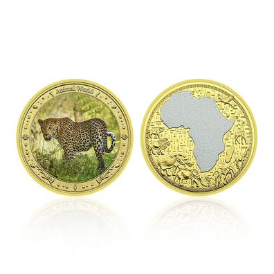 Afrikas Tiere mit Landkarte Medaille Leopard vergoldet (AT1007249)