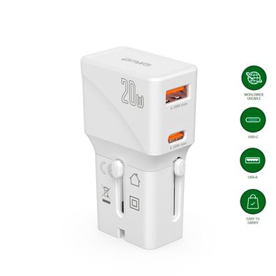 4smarts Ladegerät Weltreiseadapter Nomad Pocket 20W, weiß