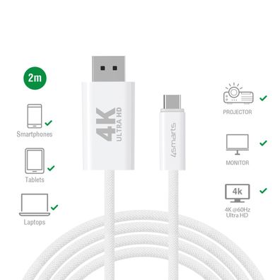 4smarts USB-C auf Display Port Kabel 2m, weiß