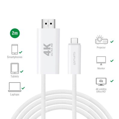 4smarts USB-C auf HDMI Kabel PD 2m, weiß