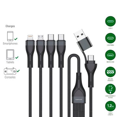 4smarts USB-C/ A Multi-Ladekabel 4in2 1,2m, schwarz
