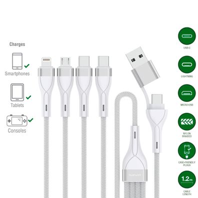 4smarts USB-C/A Multi-Ladekabel 4in2 1,2m, weiß