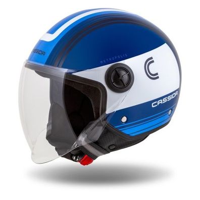 Jethelm Roller Helm Crosshelm Motorradhelm Handy Metropolis Cassida blau mit Visier