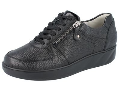 Waldläufer K Lili Damen Halbschuhe Schnürschuhe Sneaker schwarz genarbtes Leder