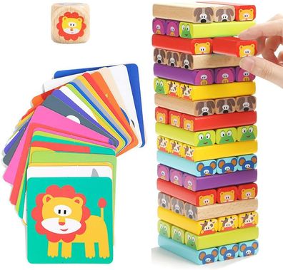 Nene Toys Wackelturm Stapelturm Holzspielzeug Lernspielzeug Farben Tiere 4 in 1