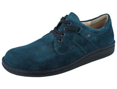 FINN Comfort Vaasa Herren Halbschuhe Schnürschuhe blau petrol Velourleder