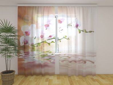 Fotogardine "Perfekte Orchidee" / HxB: 245x280 cm / Chiffon / Kräuselband