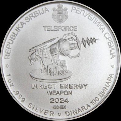 Silbermünze Nikola Tesla 2024 1 oz Teleforce Silber 999 Münze BU Todesstrahl DEW