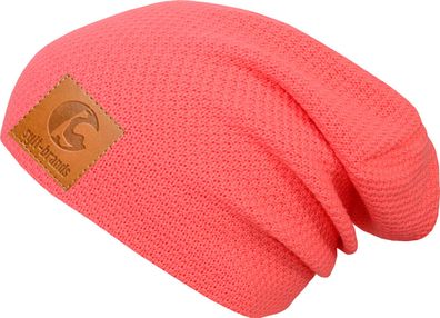 Sylt Brands Long Beanie Mütze in Pfirsich mit Lederpatch (EU Produktion) - Exklusiv!