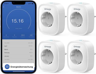 GHome Smart Wlan Steckdose 16A, iFi Steckdose 4erPack, Smart Home Plug Funktioniert m