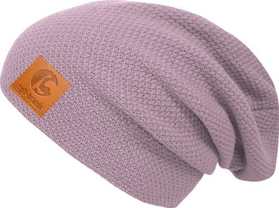 Sylt Brands Long Beanie Mütze in Puderrosa mit Lederpatch (EU Produktion) - Exklusiv!