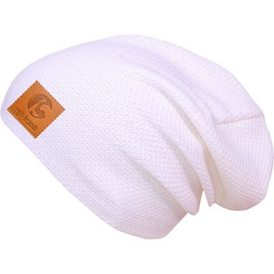 Sylt Brands Long Beanie Mütze in Weiß mit Lederpatch (EU Produktion) - Exklusiv!