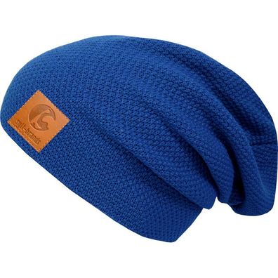 Sylt Brands Long Beanie Mütze in Blau mit Lederpatch (EU Produktion) - Exklusiv!