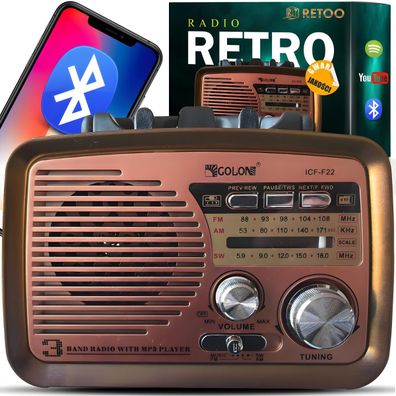 Radio Bluetooth FM, Nostalgie Radio Holzoptik Retoo