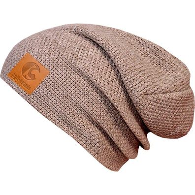 Sylt Brands Long Beanie Mütze in Beige mit Lederpatch (EU Produktion) - Exklusiv!