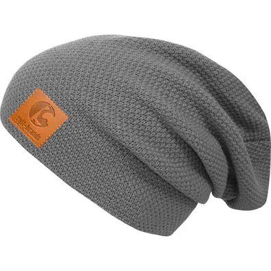 Sylt Brands Long Beanie Mütze in Grau mit Lederpatch (EU Produktion) - Exklusiv!