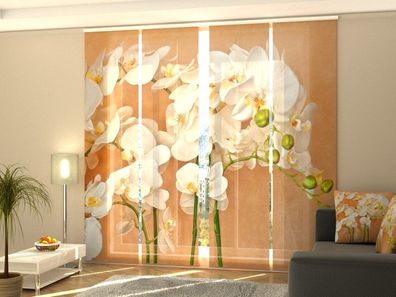 Foto-Schiebegardine weiße Orchideen, Flächenvorhang mit Motiv, Fotodruck, auf Maß