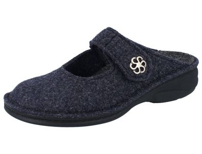 FINN Comfort Brig Damen Clogs Hausschuhe blau darkblue Wollfilz