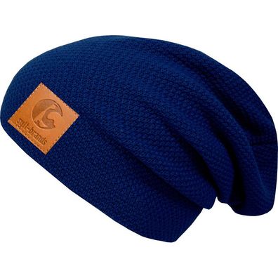 Sylt Brands Long Beanie Mütze in Navyblau mit Lederpatch (EU Produktion) - Exklusiv!