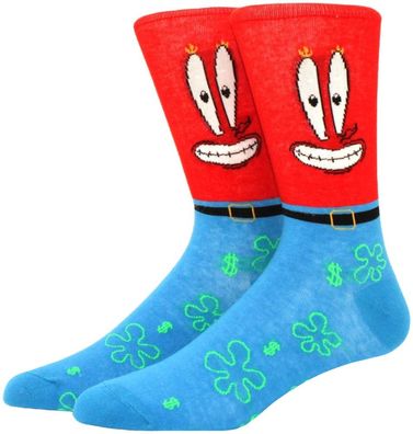 Krabs Eugene Rote Cartoon Socken in 3/4-Länge - SpongeBob Lustige Motiv-Socken