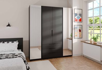 FURNIX Der Kleiderschrank Timotes 200 cm Schrank mit Spiegel 1 Schwarz