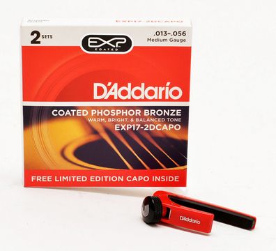 D'Addario EXP17-2D Saiten 13-56 CAPO 2er Set mit Capodaster gratis für Westerngi