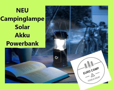NEU 2in1 Solar LED Akku Laterne + Handy Powerbank für Camping Zelten Survival Notfall