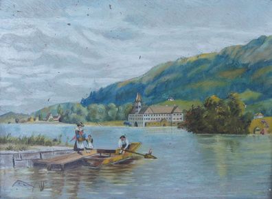 Ölgemälde um 1900 unsigniert Alpensee / 5853