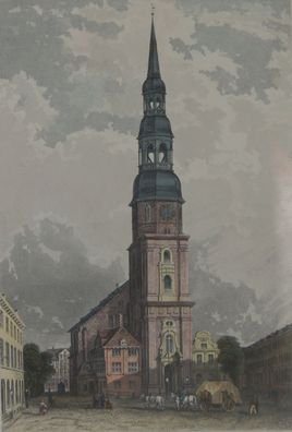 Kupferstich um 1850 Hamburg Catharinenkirche / 5849