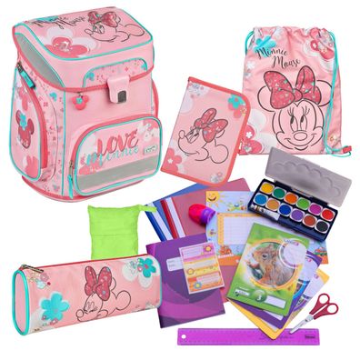 Scooli Schulranzen MINNIE MOUSE 18 Teile-Set Grundschule viel Zubehör Minnie Maus