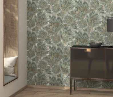 Vlies Tapete Design Blätter Motiv Floral grün gold metallic glanz 10402-24