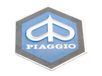 Emblem Piaggio zum Kleben 6-eckig 31x36mm Aluminium für Kaskade für Vespa PK50, ...