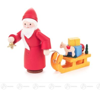 Weihnachtliche Miniatur Nikolaus mit Schlitten farbig H=ca 6,5cm NEU Erzgebirge