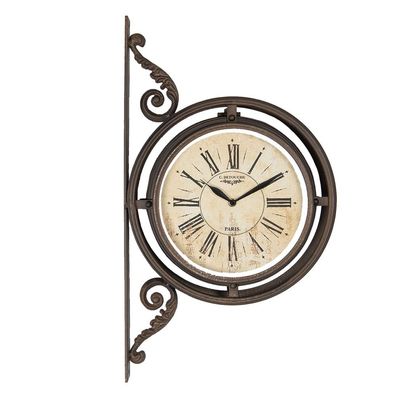 Clayre & Eef Wanduhr 34x59 cm Braun Holz Metall Rund