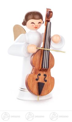 Engel mit Bassgeige, langer Rock, farbig H=ca 6cm NEU Weihnachtsfigur Holzfigur