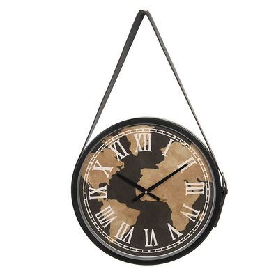 Clayre & Eef Wanduhr Ø 42 cm Braun Holz Metall Rund Weltkarte