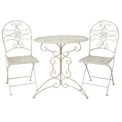 Clayre & Eef Bistro-Set Bistrotisch Bistrostuhl 3-Teilig Ø 70x74 Weiß Eisen