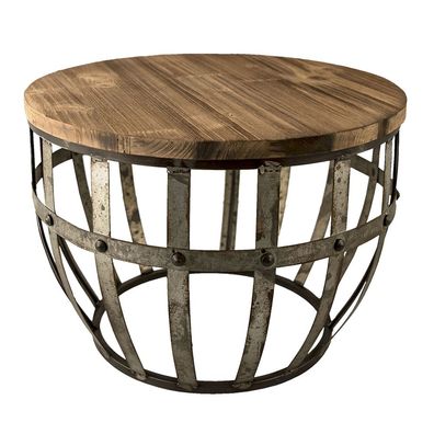 Clayre & Eef Beistelltisch 45x28x45 cm Braun Holz Eisen Rund (Gr. Ø 45x28 cm)