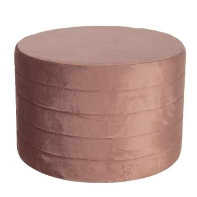 Clayre & Eef Pouf Ø 60x40 cm Rosa Holz Textil Rund (Gr. Ø 60x40 cm)